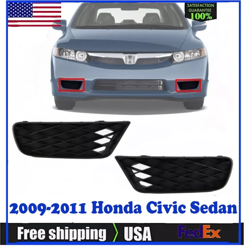 Front Bumper Fog Light Covers Left & Right Side For 2009-2011 Honda Civic Sedan.