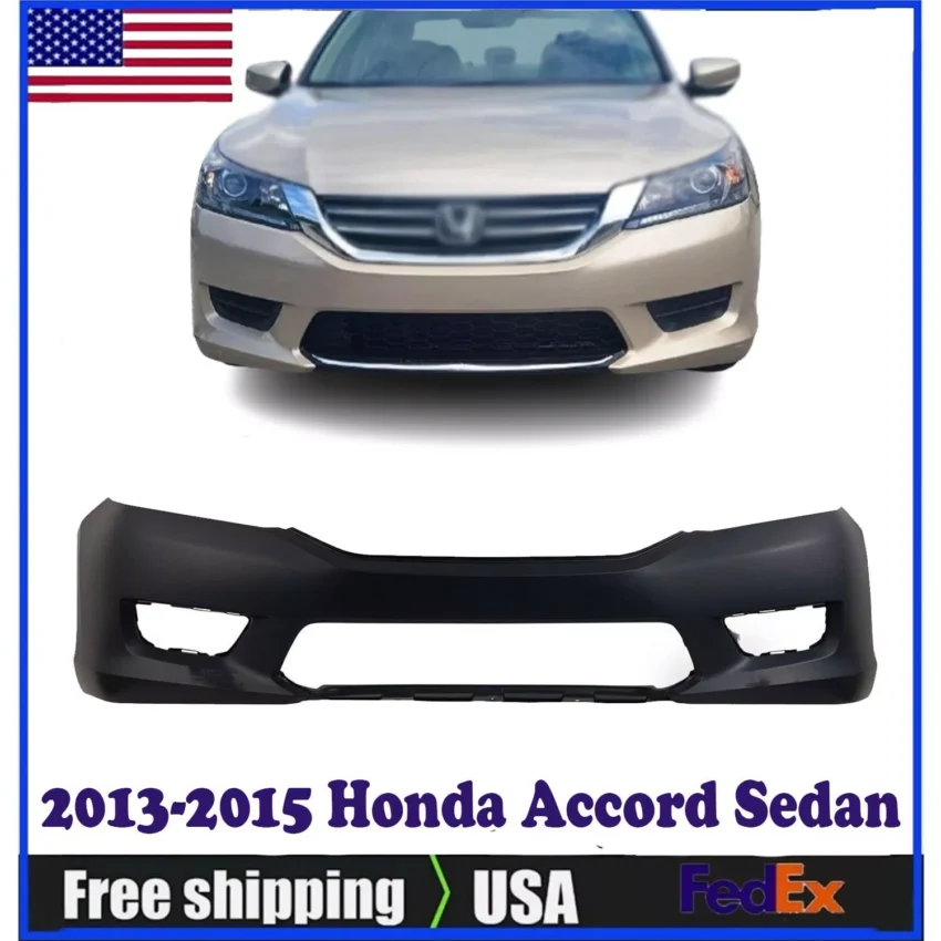 Front Primed Bumper Cover w/ Fog Lamp Holes For 2013-2015 Honda Accord Sedan.