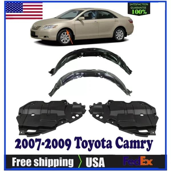 For 07-09 Toyota Camry New Front Fender Liner & Engine Under Cover Set W/ Clips.