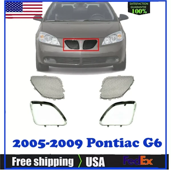 Front Grille Mesh Inserts + Upper Trim Chrome Left & Right For 05-09 Pontiac G6.